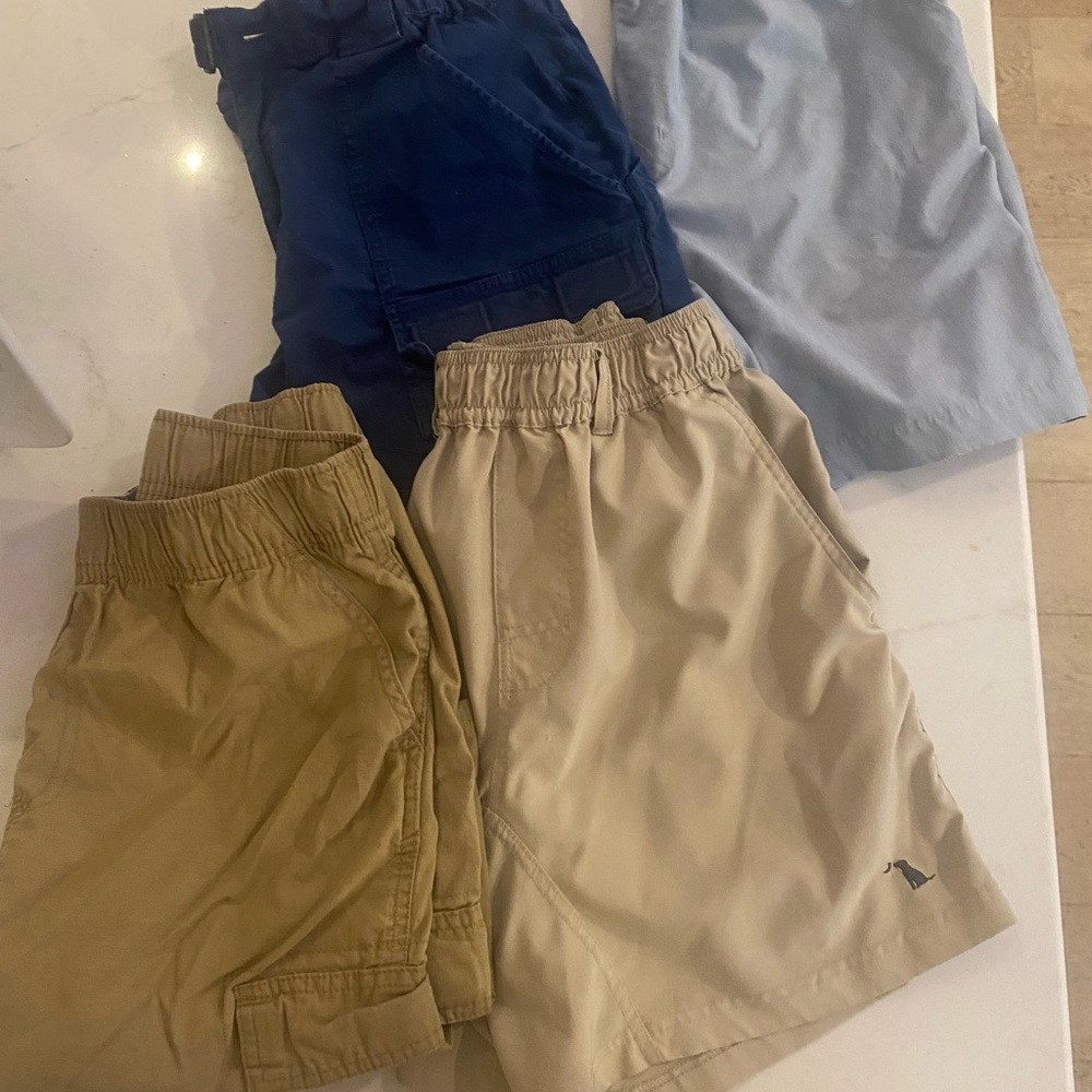 Casual Tan and Blue Cotton Blend Shorts